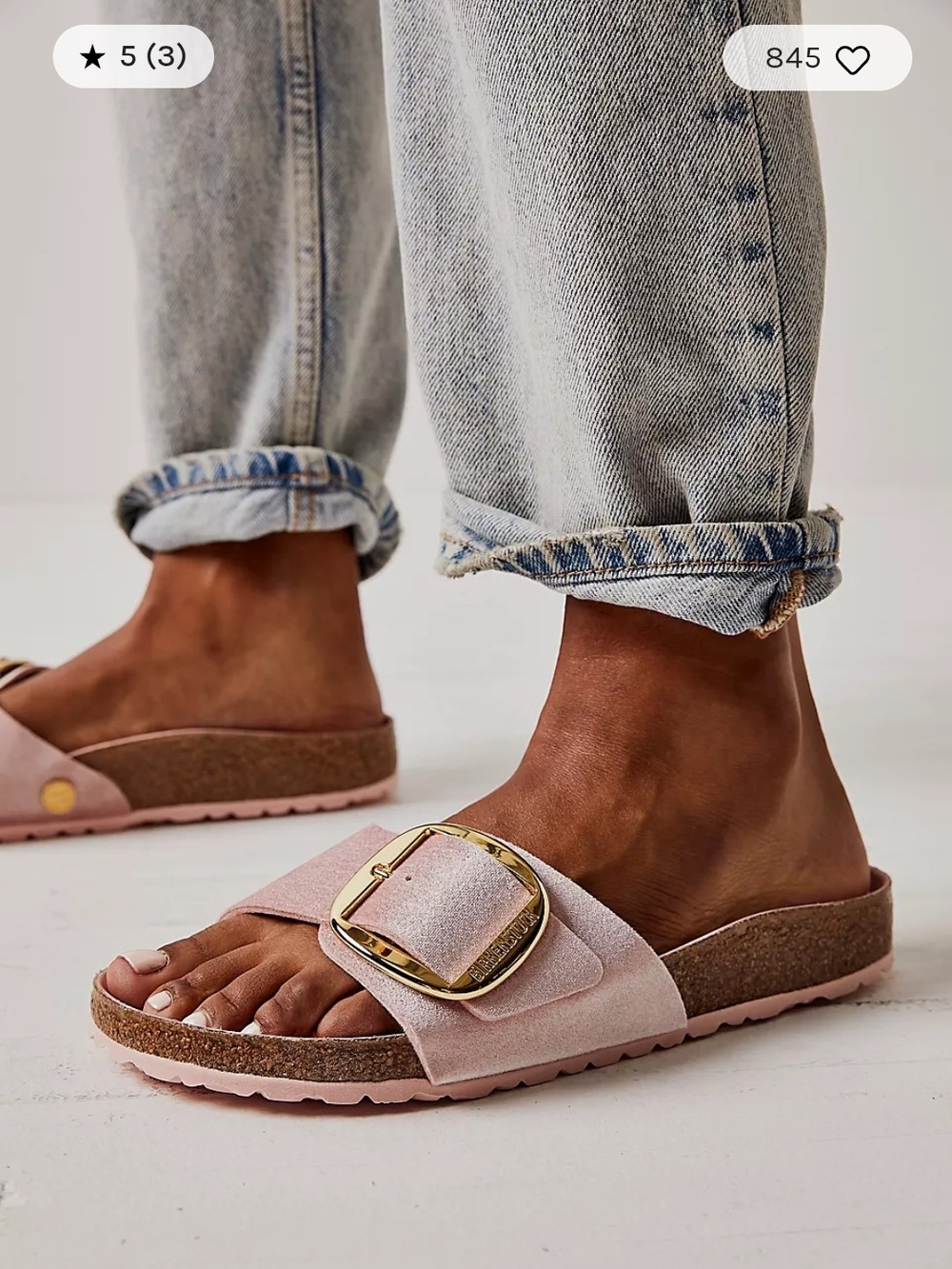 Birkenstock Pink Slide Sandals with Gold Buckles - Picture 2 of 16